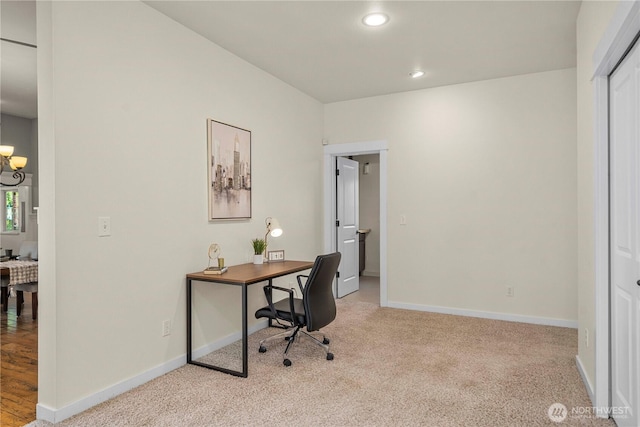 4119 72nd St E, Tacoma, WA 98443 - carpeted home office with a chandelier and recessed lighting