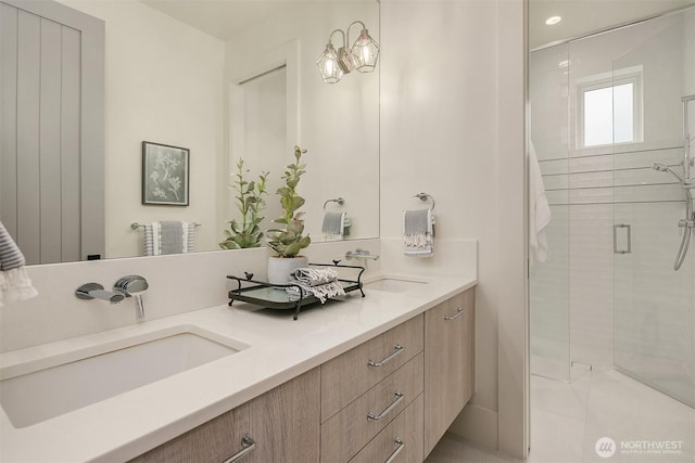 1918 94th Ave NE, Clyde Hill, WA 98004 - full bathroom featuring double vanity and a shower stall