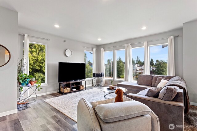1575 Kingsley Ave, Blaine, WA 98230 - living area with plenty of natural light, wood finished floors, and recessed lighting