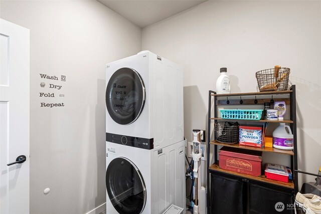 1575 Kingsley Ave, Blaine, WA 98230 - laundry room featuring estacked washer and dryer