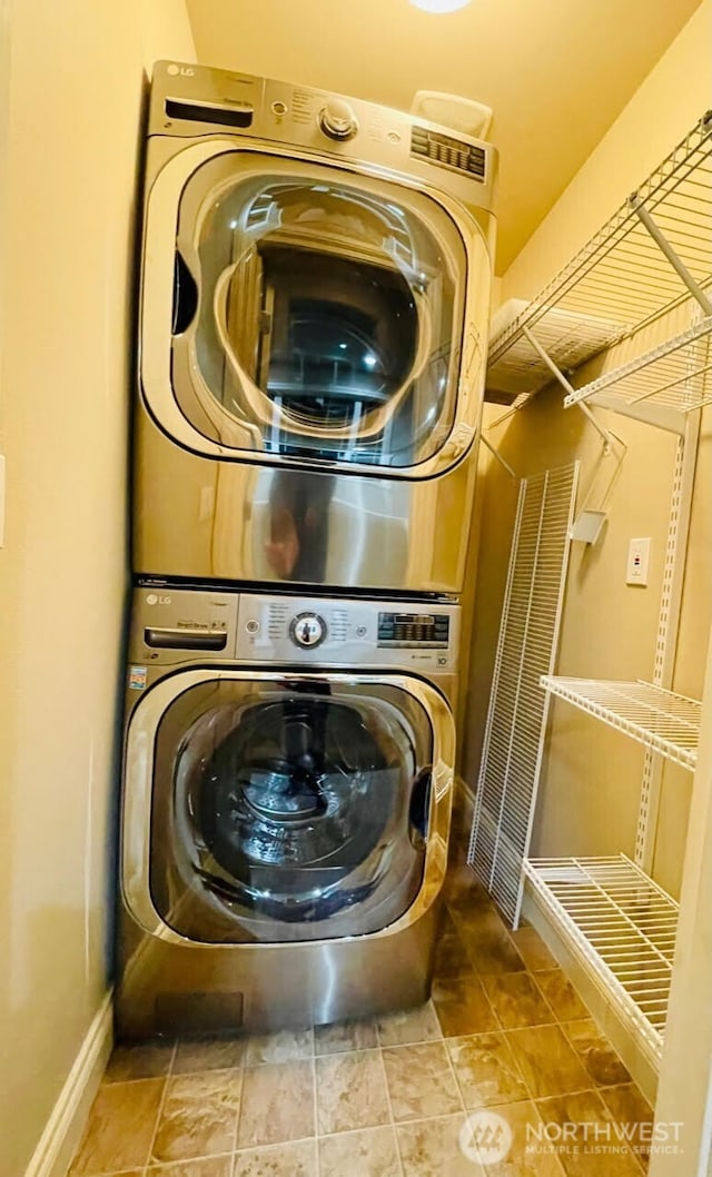 6802 156th Pl NE, Redmond, WA 98052 - washroom featuring stacked washing machine and dryer