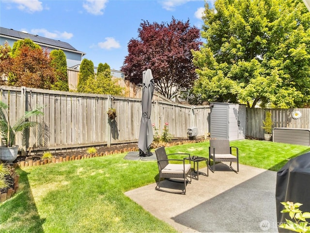 839 Avalon Ct SE, Olympia, WA 98513 - fenced backyard with a patio area and a shed