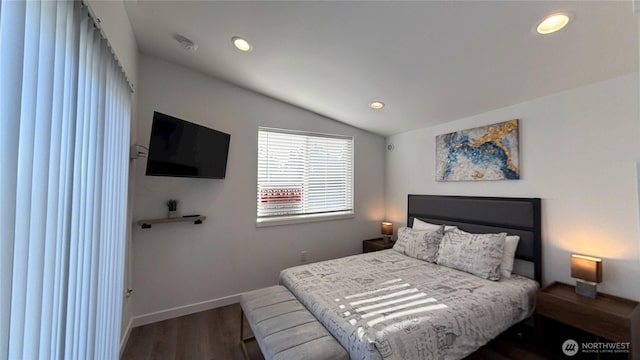 890 Magellan Ave NE Unit 3, Ocean Shores, WA 98569 - bedroom with vaulted ceiling, dark wood-style flooring, and recessed lighting