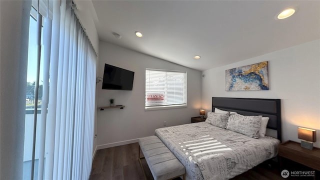 890 Magellan Ave NE Unit 3, Ocean Shores, WA 98569 - bedroom with vaulted ceiling, wood finished floors, and recessed lighting