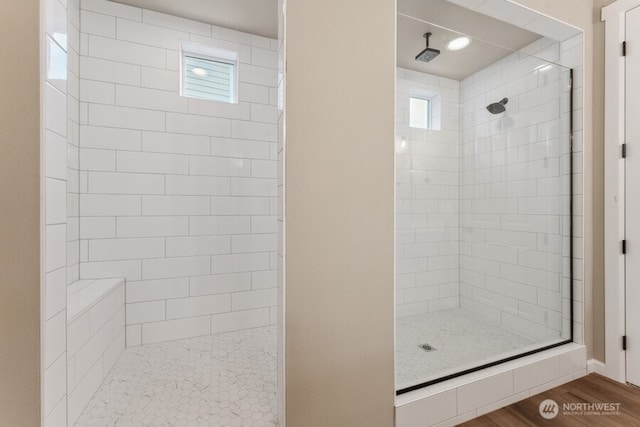 5801 SW Thornhill Ave SW Unit 323, Port Orchard, WA 98367 - full bathroom with a tile shower and wood finished floors