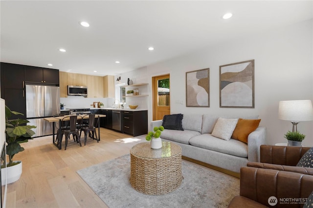 826 NE 95th St, Seattle, WA 98115 - living room with light wood-style floors and recessed lighting