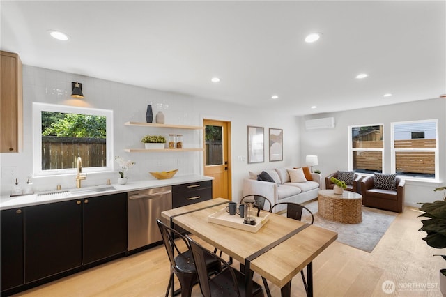 826 NE 95th St, Seattle, WA 98115 - dining area with a wall mounted AC, light wood-style flooring, and recessed lighting
