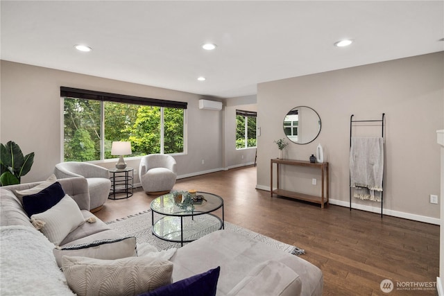 1600 11th Ave S, Seattle, WA 98134 - living room featuring wood-type flooring, recessed lighting, and a wall mounted AC