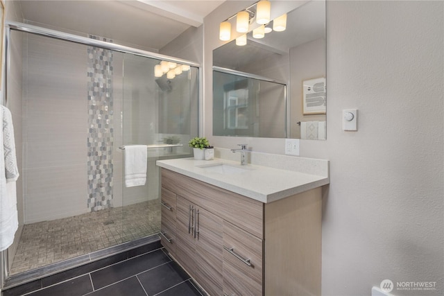 1600 11th Ave S, Seattle, WA 98134 - bathroom featuring tile patterned floors, vanity, and a tile shower