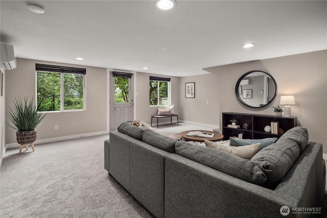 1600 11th Ave S, Seattle, WA 98134 - living area featuring light carpet, recessed lighting, and a wall unit AC