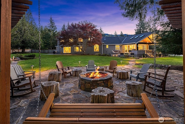 43936 SE 127th Pl, North Bend, WA 98045 - view of patio featuring an outdoor fire pit and stairway