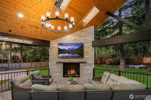 43936 SE 127th Pl, North Bend, WA 98045 - fenced backyard featuring an outdoor living space with a fireplace