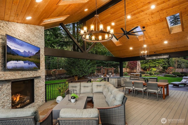 43936 SE 127th Pl, North Bend, WA 98045 - sunroom with a chandelier, a skylight, and lofted ceiling