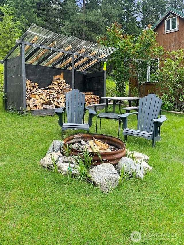 6 Lone Pine Trl, Riverside, WA 98849 - view of grassy yard featuring a fire pit