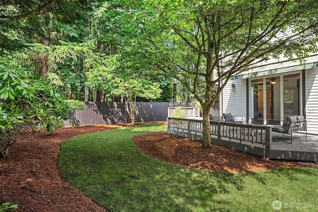 16432 SE 24th St, Bellevue, WA 98008 - view of yard with a wooden deck and ceiling fan