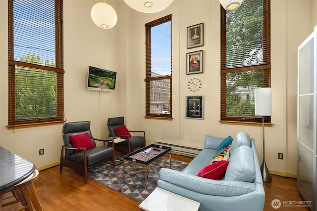 842 Washington St Unit 204, Port Townsend, WA 98368 - living room featuring baseboard heating, plenty of natural light, and wood finished floors