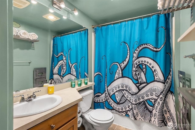 842 Washington St Unit 204, Port Townsend, WA 98368 - full bath with vanity, tile patterned floors, and shower / bathtub combination with curtain