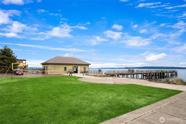 842 Washington St Unit 204, Port Townsend, WA 98368 - view of green lawn featuring volleyball court and a water view