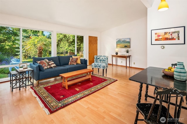 9922 SW 206th Ct, Vashon, WA 98070 - living room with healthy amount of natural light, wood finished floors, and vaulted ceiling