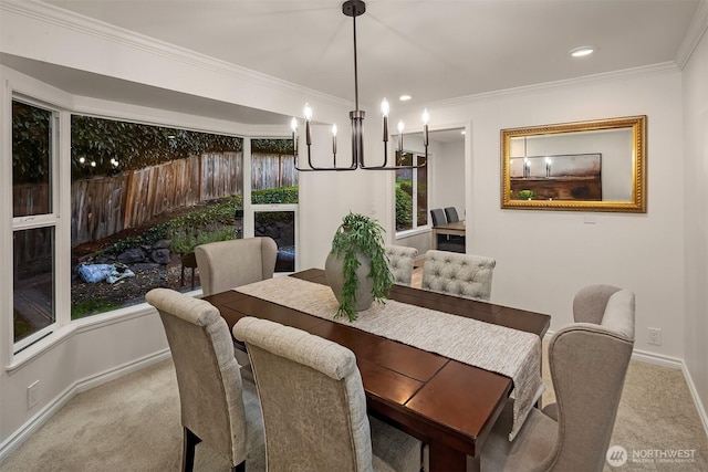 12810 SE 22nd Pl, Bellevue, WA 98005 - carpeted dining area with a chandelier, ornamental molding, and recessed lighting