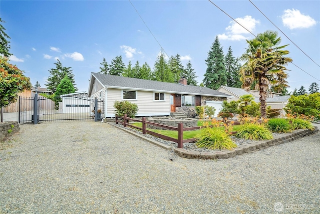 832 Birch St, Edmonds, WA 98020 - ranch-style house featuring a gate, a chimney, and gravel driveway