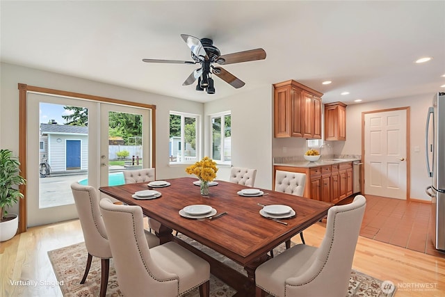 832 Birch St, Edmonds, WA 98020 - dining room with plenty of natural light, a ceiling fan, recessed lighting, and light wood-type flooring