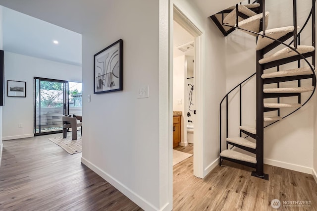 12200 100th Ave NE Unit N-D, Kirkland, WA 98034 - hallway with wood finished floors, stairs, and recessed lighting