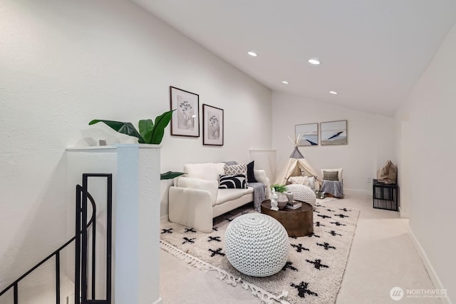 12200 100th Ave NE Unit N-D, Kirkland, WA 98034 - living room featuring recessed lighting, lofted ceiling, and carpet