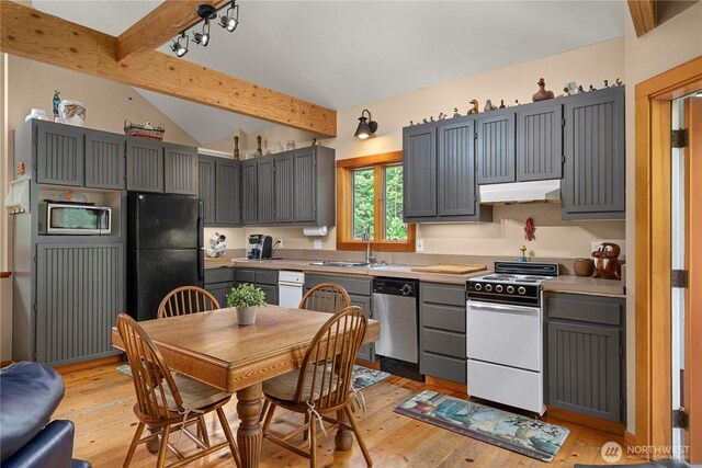 36 Seven Sisters Rd, Port Ludlow, WA 98365 - kitchen featuring appliances with stainless steel finishes, under cabinet range hood, light wood finished floors, and light countertops