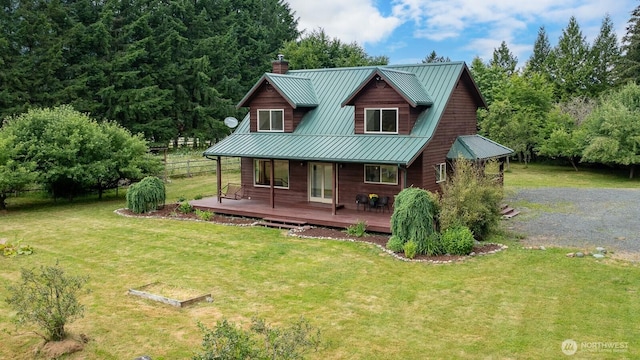6373 Eastwood Rd, Deming, WA 98244 - rustic home featuring a chimney, a metal roof, a garden, and a deck