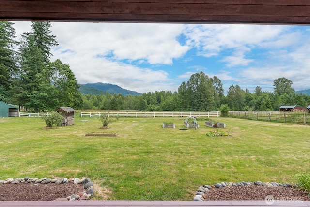 6373 Eastwood Rd, Deming, WA 98244 - view of yard featuring a storage unit, a mountain view, and a view of countryside