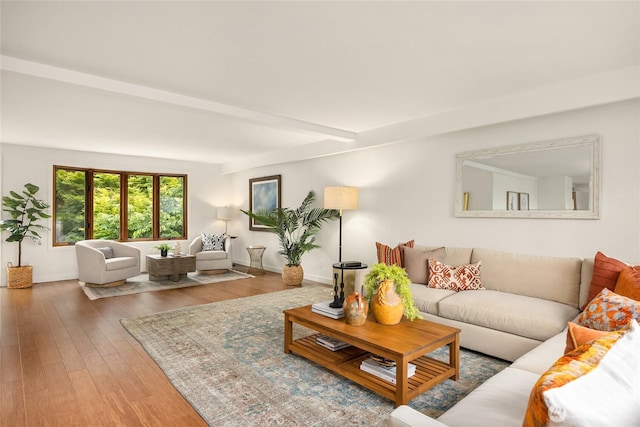 11665 NE Sunset Loop, Bainbridge Island, WA 98110 - living area featuring wood finished floors and beam ceiling