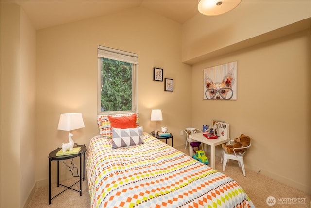 3926A S Brandon St, Seattle, WA 98118 - carpeted bedroom featuring vaulted ceiling and baseboards