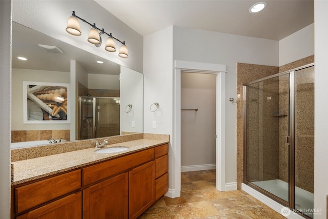 3224 Overlook Loop, Ilwaco, WA 98624 - bathroom with vanity, a shower stall, and recessed lighting