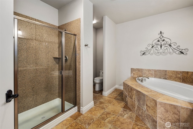 3224 Overlook Loop, Ilwaco, WA 98624 - full bathroom with a bath, a shower stall, and stone tile flooring
