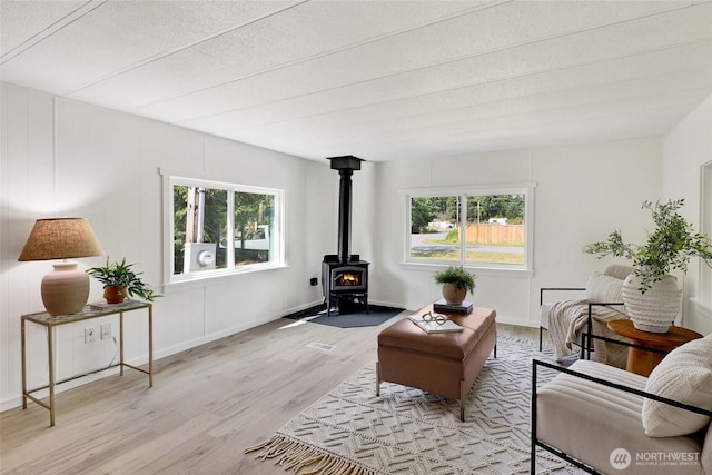 6219 Shamrock Rd, Maple Falls, WA 98266 - living area with plenty of natural light, light wood-style floors, and a wood stove