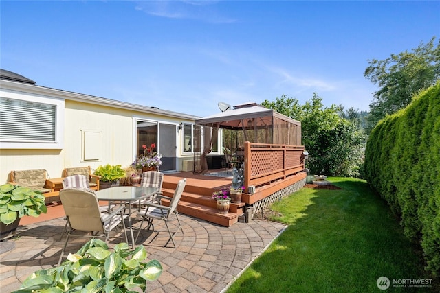 836 Harman Way S Unit 82, Orting, WA 98360 - view of patio / terrace with a gazebo, a deck, and outdoor dining area