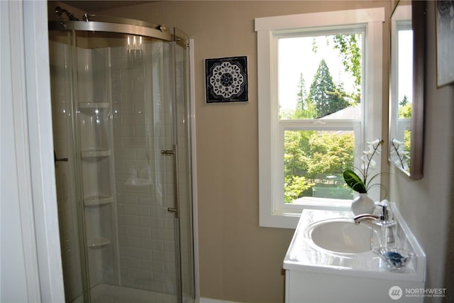 1809 NE 63rd St, Seattle, WA 98115 - bathroom with a shower stall, vanity, and plenty of natural light
