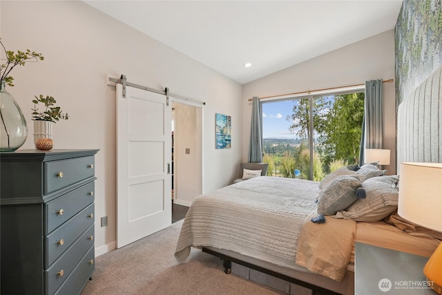 30005 NE 12th Ct, Ridgefield, WA 98642 - carpeted bedroom with a barn door and lofted ceiling