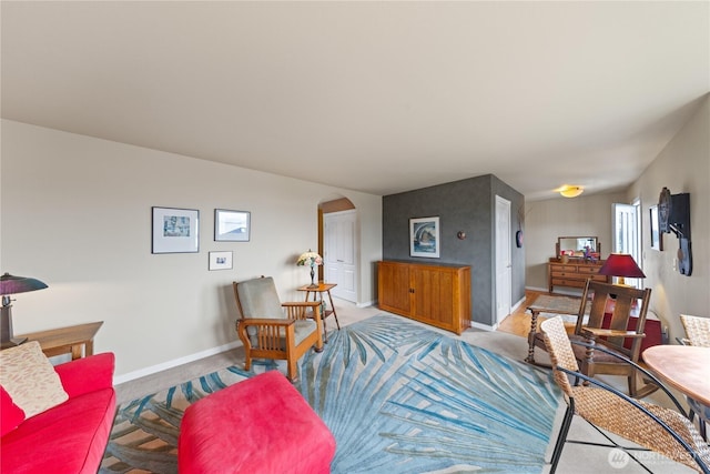 4607 Camano Pl, Anacortes, WA 98221 - living room featuring arched walkways and carpet