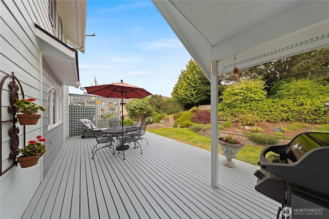 4607 Camano Pl, Anacortes, WA 98221 - wooden terrace with outdoor dining space