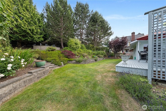 4607 Camano Pl, Anacortes, WA 98221 - view of green lawn with a deck
