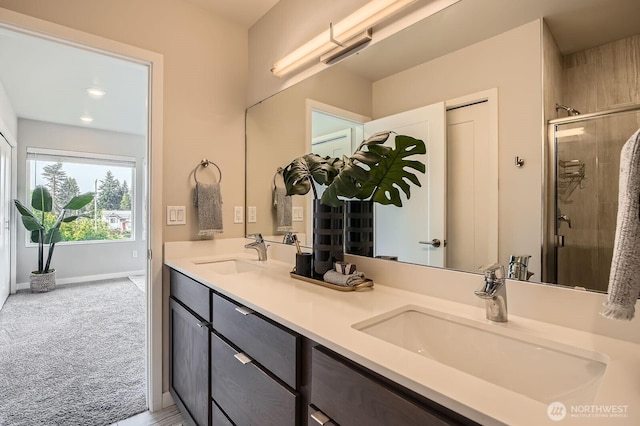 1823 SW 96th Ln, Seattle, WA 98106 - bathroom with double vanity and a stall shower