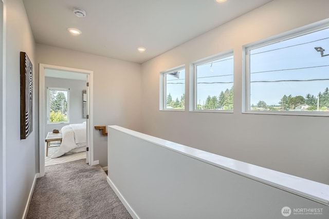 1823 SW 96th Ln, Seattle, WA 98106 - hallway with an upstairs landing, carpet floors, and recessed lighting