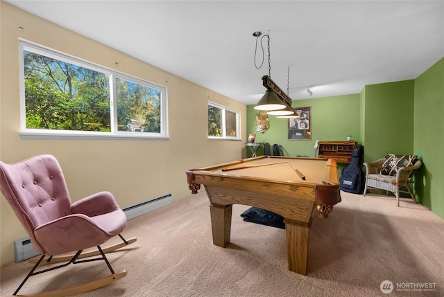 7818 185th Pl SW, Edmonds, WA 98026 - rec room with baseboard heating, carpet flooring, plenty of natural light, and billiards