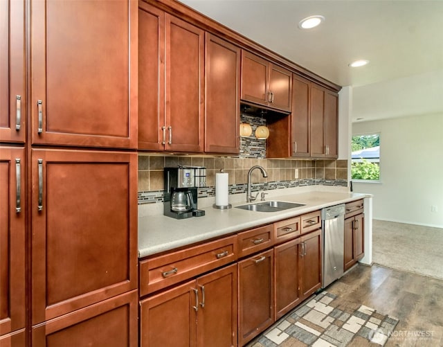 10510 66th Ave E, Puyallup, WA 98373 - kitchen with dishwasher, light countertops, decorative backsplash, wood finished floors, and recessed lighting