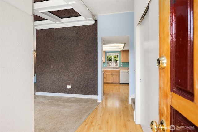 10704 NE 200th Pl, Bothell, WA 98011 - hall featuring light wood finished floors and beamed ceiling