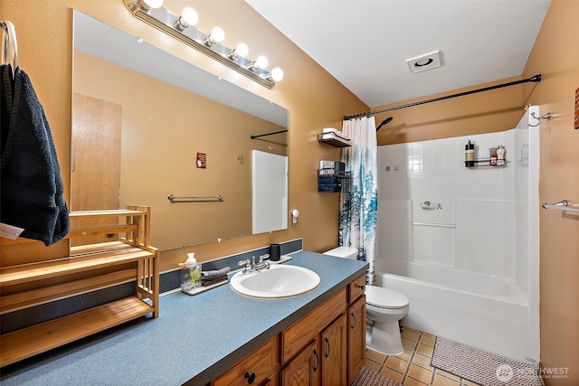 1815 181st St E, Spanaway, WA 98387 - bathroom featuring vanity, shower / bath combo with shower curtain, and tile patterned floors