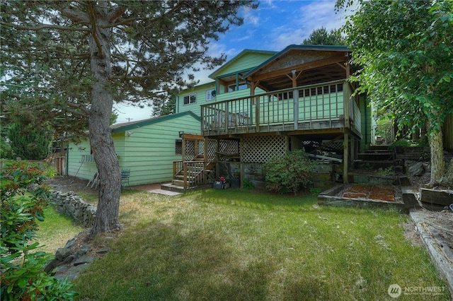3701N Whitman St, Tacoma, WA 98407 - rear view of house with stairs, a lawn, and a deck