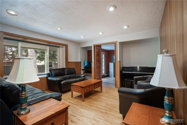 3701N Whitman St, Tacoma, WA 98407 - living room with a textured ceiling, light wood finished floors, and recessed lighting